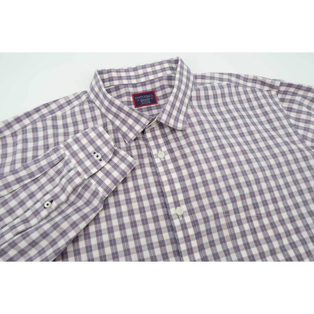 UNTUCKit Mens XXXL Blue White Checks Wrinkle Free Button Front Long Sleeve Shirt